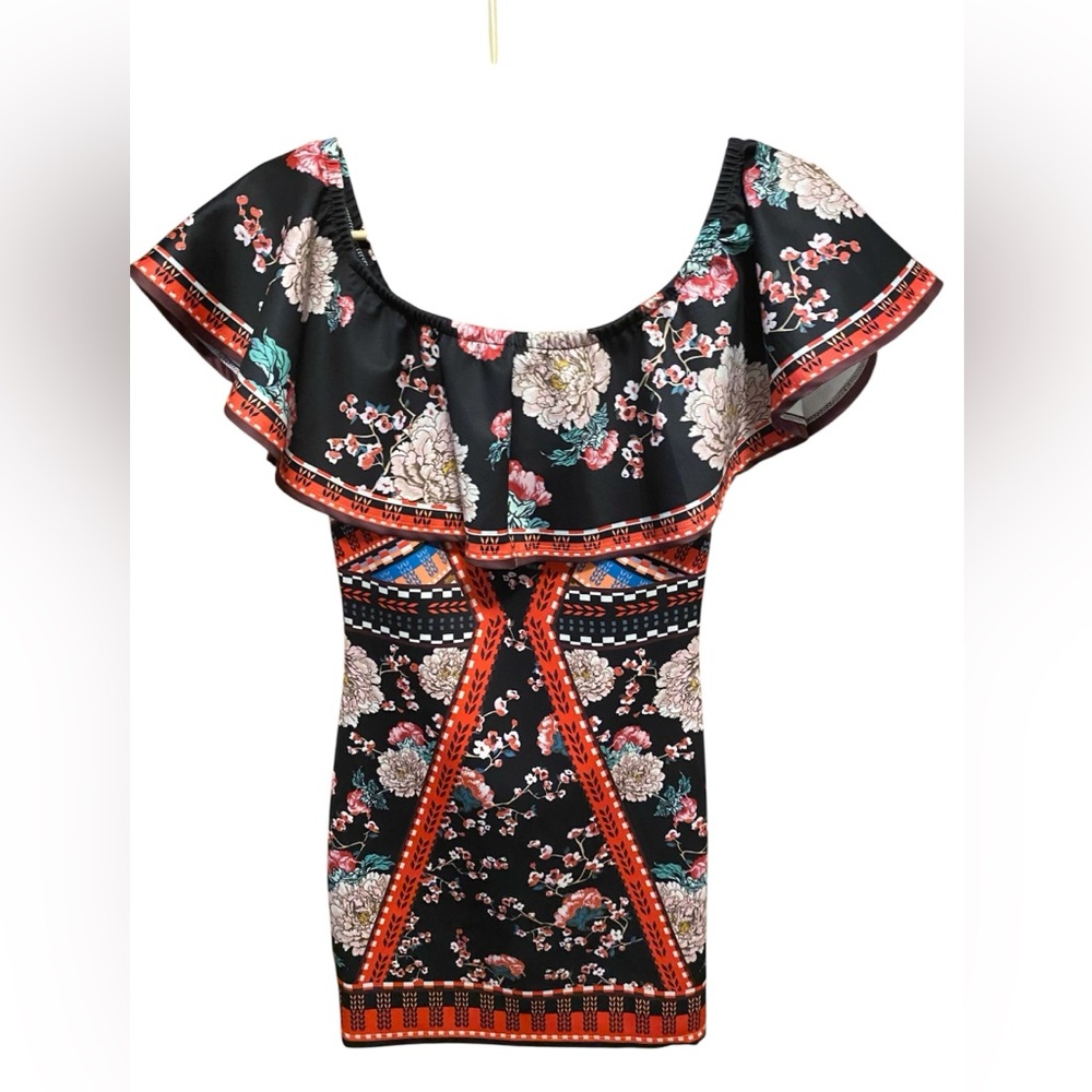 fab'rik Elegant Floral Off-Shoulder Dress